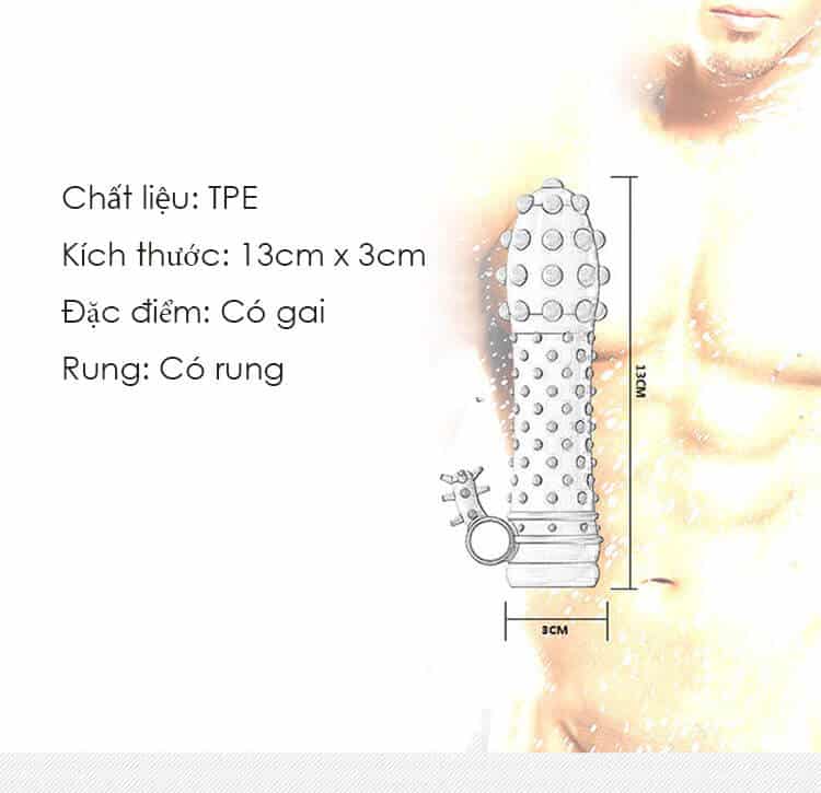 DC14A Bao cao su đôn dên trong suốt có bi và rung gốc dương vật