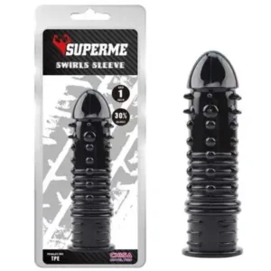ao cao su đôn dên có gai bi gân làm sướng điên đảo BD25A SUPERME màu đen, chất liệu TPE, tăng 1 inch và 30% kích thước, thiết kế xoắn ốc và gai bi kích thích mạnh mẽ.