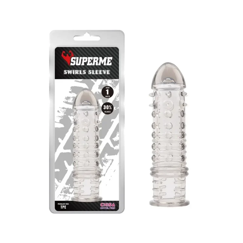 ao cao su đôn dên có gai bi gân làm sướng điên đảo BD25A SUPERME màu đen, chất liệu TPE, tăng 1 inch và 30% kích thước, thiết kế xoắn ốc và gai bi kích thích mạnh mẽ.