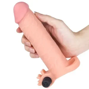 Bao cao su đôn dên dành cho các quý ông làm to dài dương vật nam giới BD23, chất liệu TPE, tăng 5cm chiều dài và 35% độ dày, có rung, màu da,  màu nâu