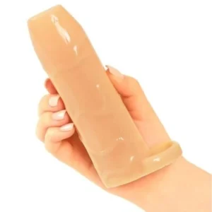 Bao cao su đôn dên khúc giữa hở đầu sướng dương vật nam BD25B SUPERME, chất liệu T-Skin màu da, tăng 30% kích thước, có quai đeo tinh hoàn.