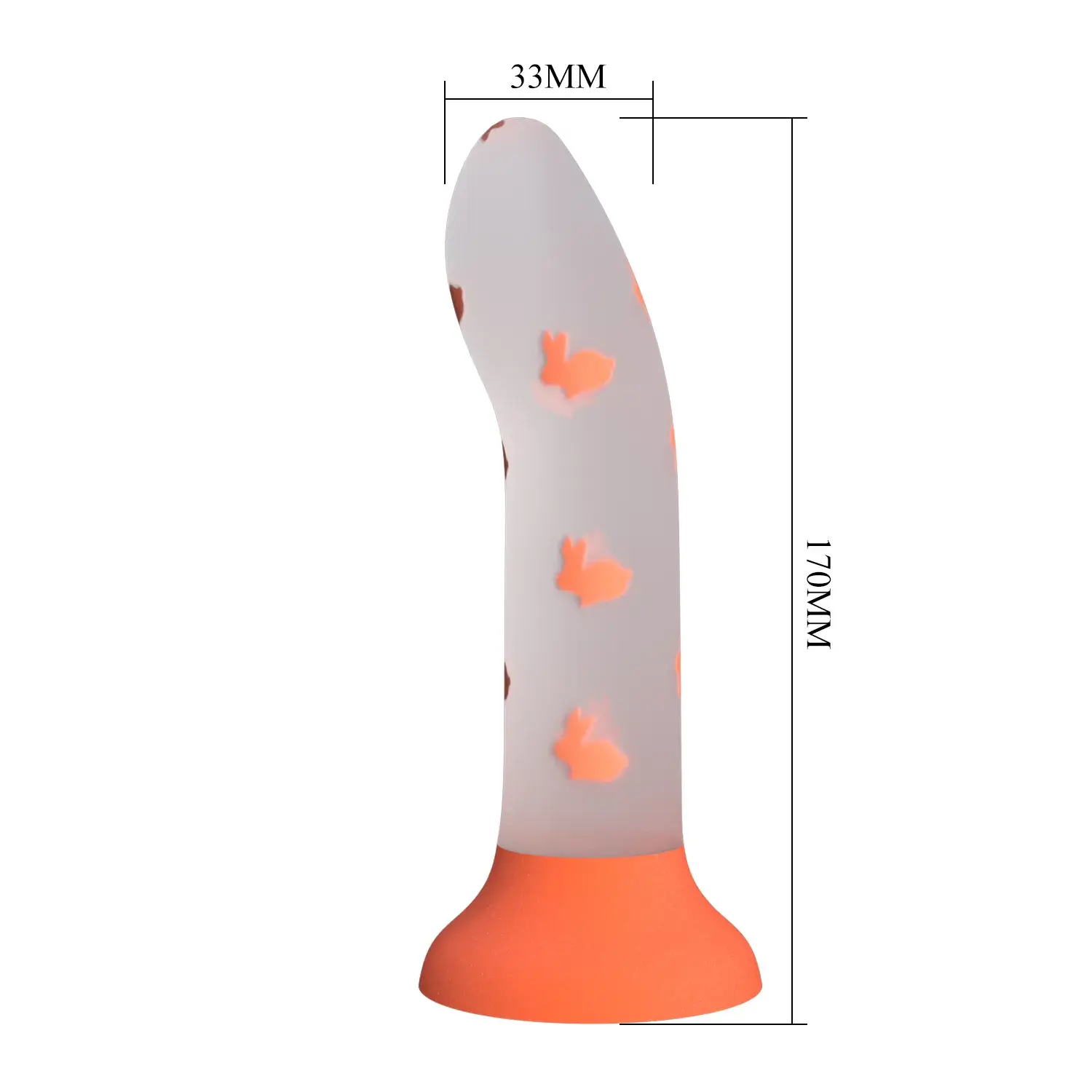 Dương vật gắn tường cao cấp phát sáng trong đêm cho nữ thủ dâm tự sướng DV33D PRETTY LOVE, silicon mềm, đế hít mạnh, lõi thỏ dạ quang, chống nước.